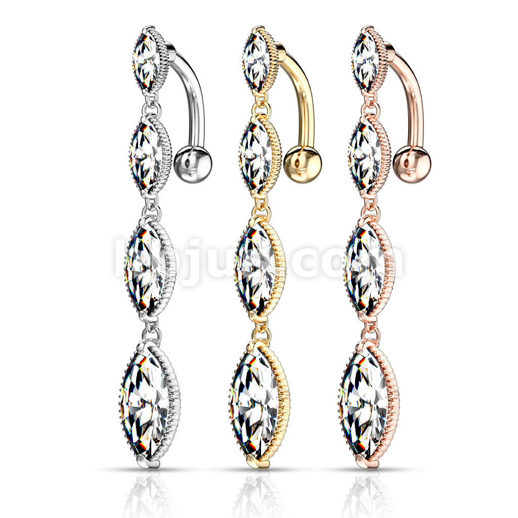 316L Surgical Steel 316L Surgical Steel Four Marquise CZ Vertical Drop... - Image 7