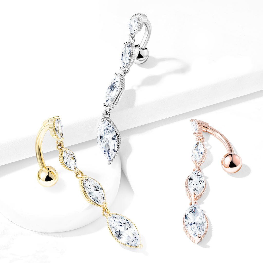 316L Surgical Steel 316L Surgical Steel Four Marquise CZ Vertical Drop...