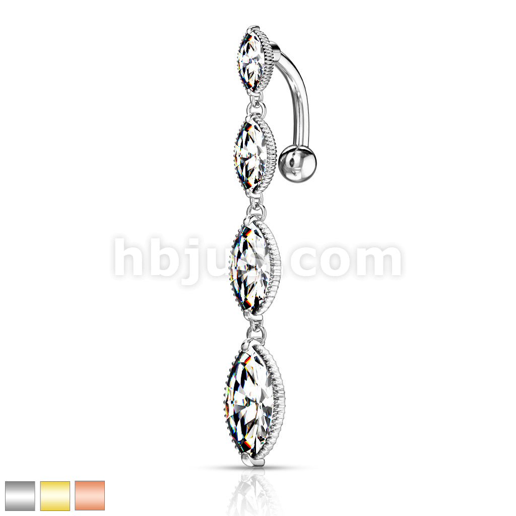316L Surgical Steel 316L Surgical Steel Four Marquise CZ Vertical Drop... - Image 2