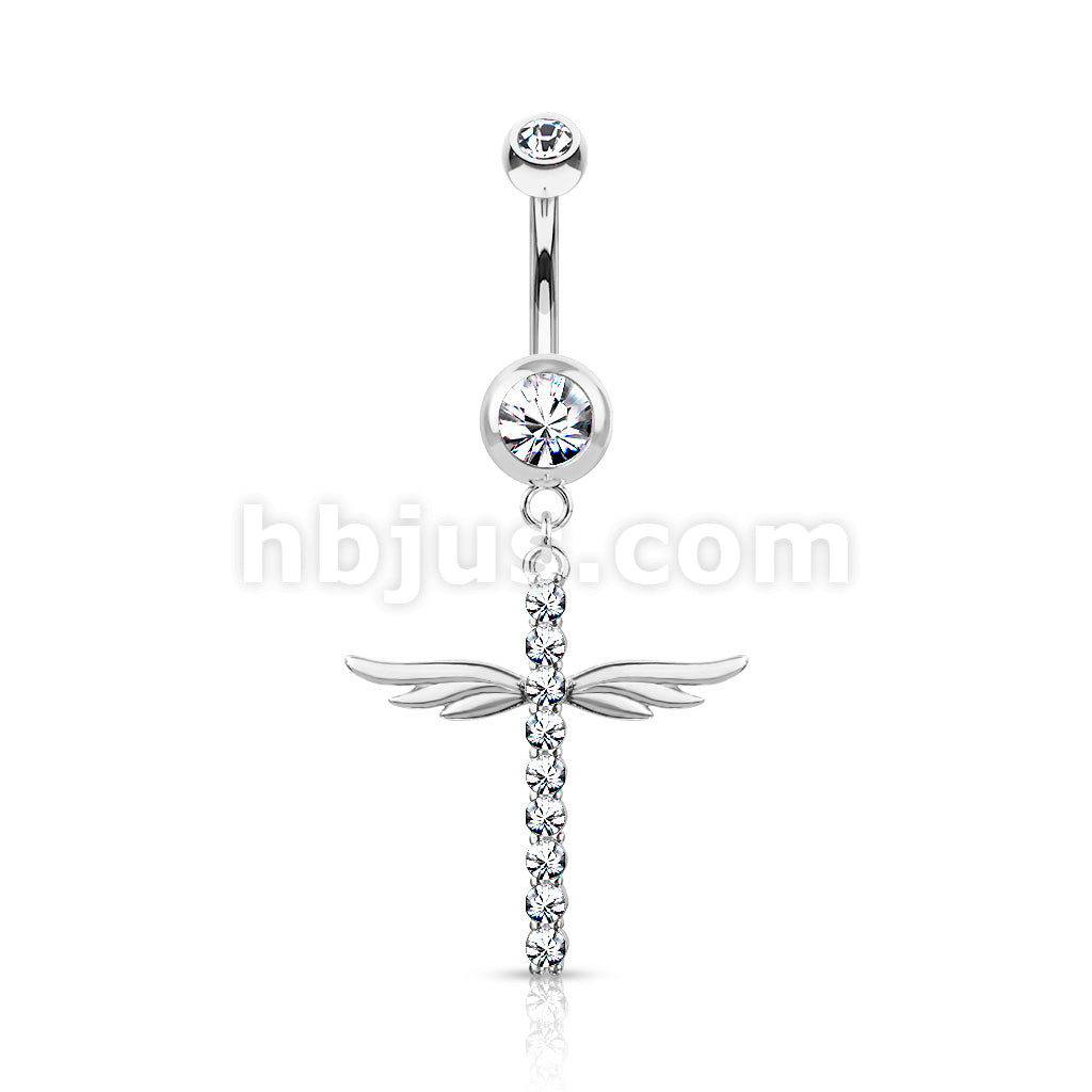 316L Surgical Steel 316L Surgical Steel CZ Paved Cross With Wings... - Image 3