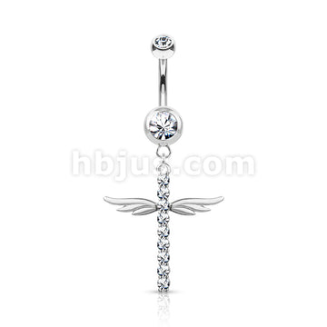 316L Surgical Steel 316L Surgical Steel CZ Paved Cross With Wings... - Image 3