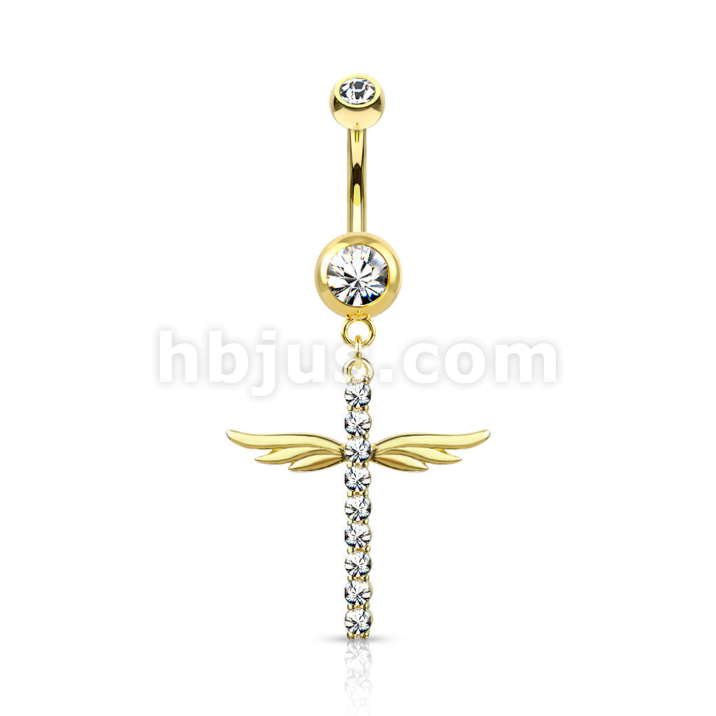 316L Surgical Steel 316L Surgical Steel CZ Paved Cross With Wings... - Image 4
