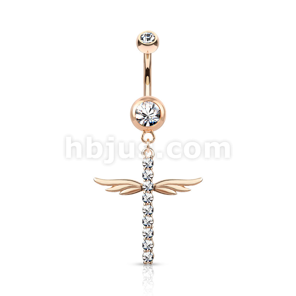 316L Surgical Steel 316L Surgical Steel CZ Paved Cross With Wings... - Image 5