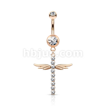 316L Surgical Steel 316L Surgical Steel CZ Paved Cross With Wings... - Image 5