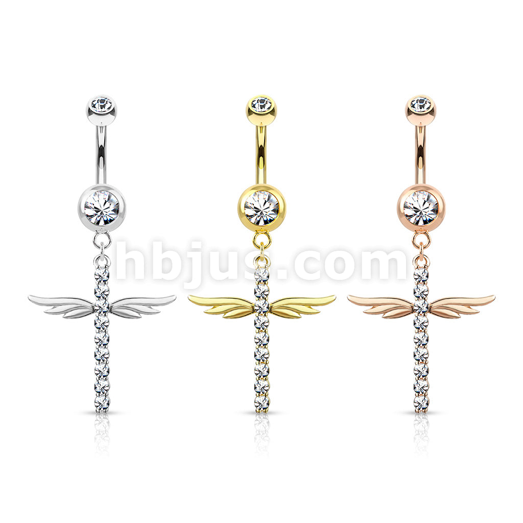 316L Surgical Steel 316L Surgical Steel CZ Paved Cross With Wings... - Image 7