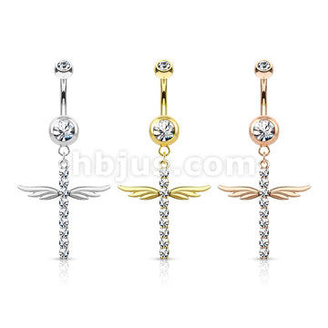 316L Surgical Steel 316L Surgical Steel CZ Paved Cross With Wings... - Image 7