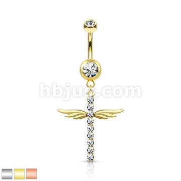 316L Surgical Steel 316L Surgical Steel CZ Paved Cross With Wings... - Image 2