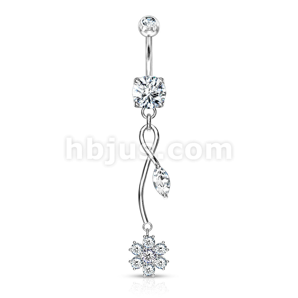 316L Surgical Steel CZ Flower With Pink CZ Center and Marquise CZ Leaf... - Image 3