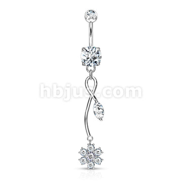 316L Surgical Steel CZ Flower With Pink CZ Center and Marquise CZ Leaf... - Image 3