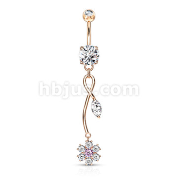 316L Surgical Steel CZ Flower With Pink CZ Center and Marquise CZ Leaf... - Image 5