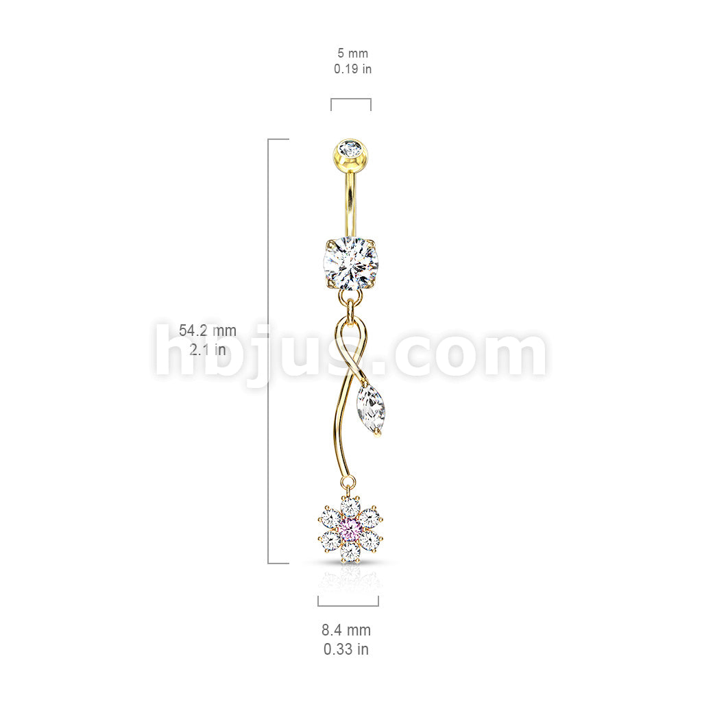 316L Surgical Steel CZ Flower With Pink CZ Center and Marquise CZ Leaf... - Image 6
