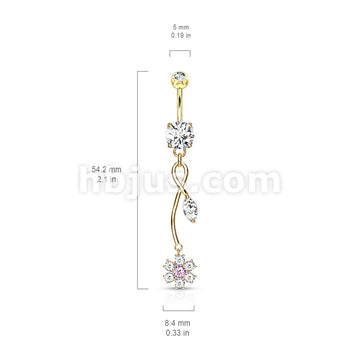 316L Surgical Steel CZ Flower With Pink CZ Center and Marquise CZ Leaf... - Image 6