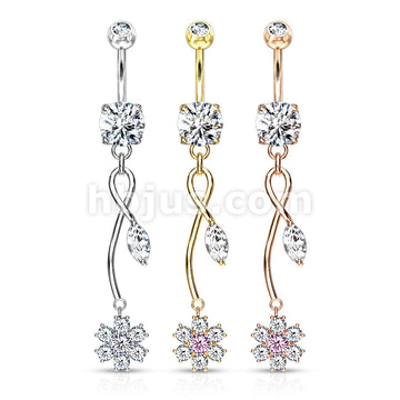 316L Surgical Steel CZ Flower With Pink CZ Center and Marquise CZ Leaf... - Image 7