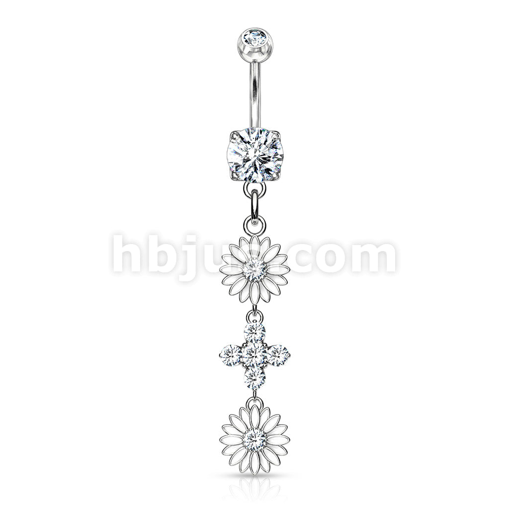 316L Surgical Steel 316L Surgical Steel Double Enamel Flower With CZ... - Image 3