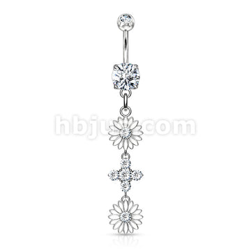 316L Surgical Steel 316L Surgical Steel Double Enamel Flower With CZ... - Image 3