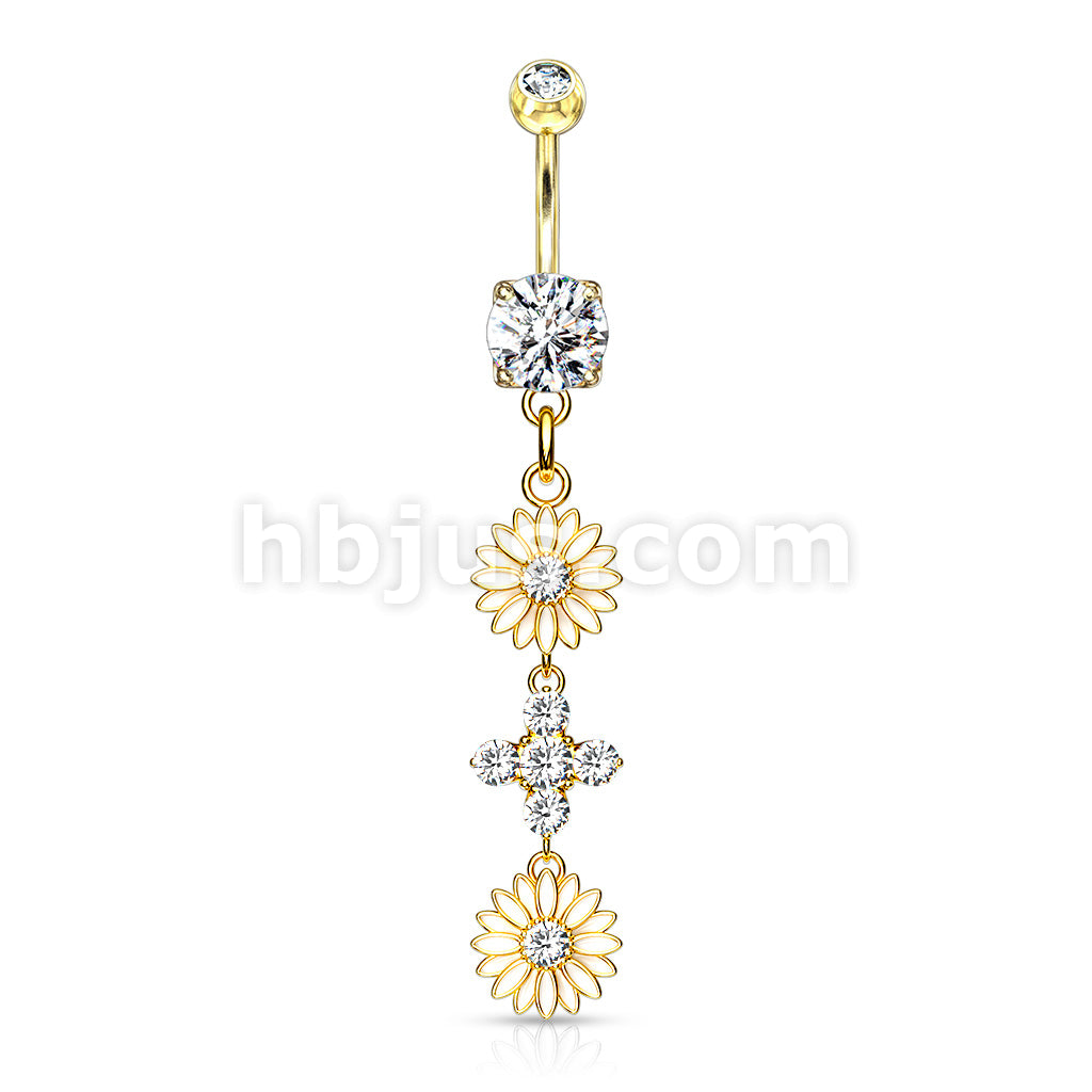 316L Surgical Steel 316L Surgical Steel Double Enamel Flower With CZ... - Image 4
