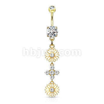 316L Surgical Steel 316L Surgical Steel Double Enamel Flower With CZ... - Image 4