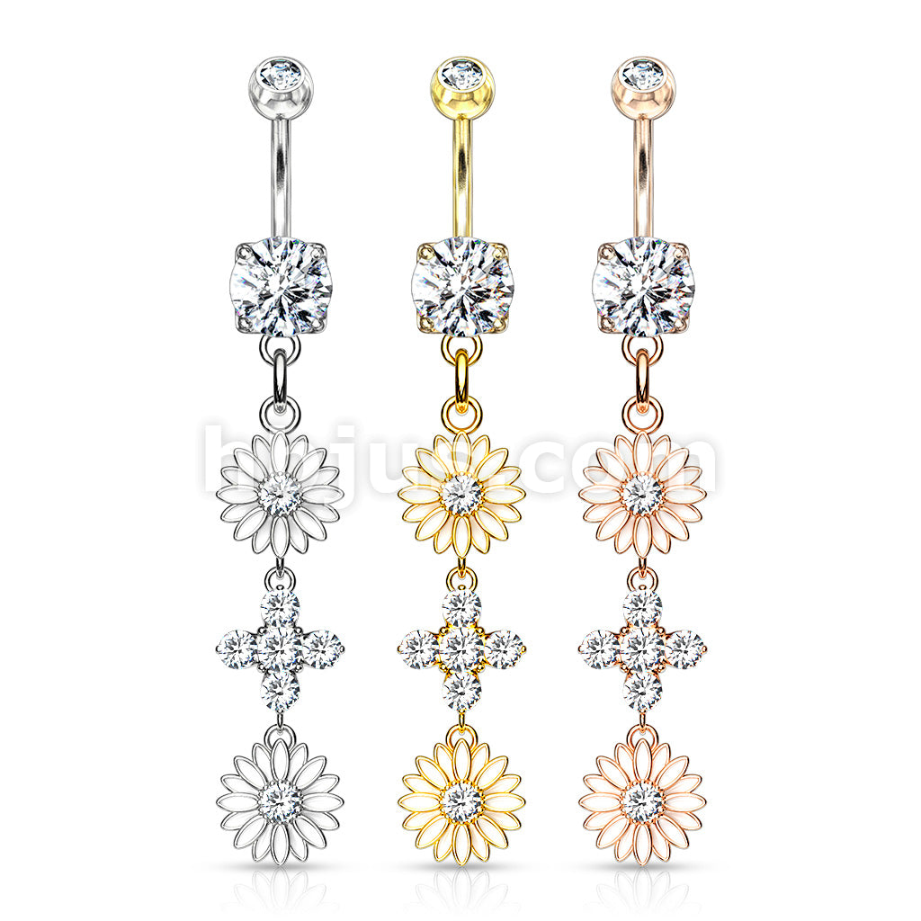 316L Surgical Steel 316L Surgical Steel Double Enamel Flower With CZ... - Image 7