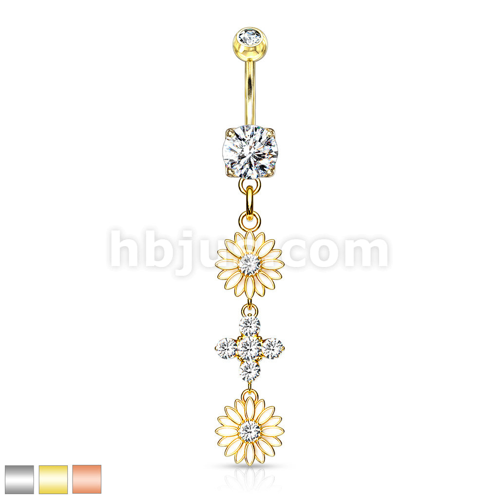 316L Surgical Steel 316L Surgical Steel Double Enamel Flower With CZ... - Image 2