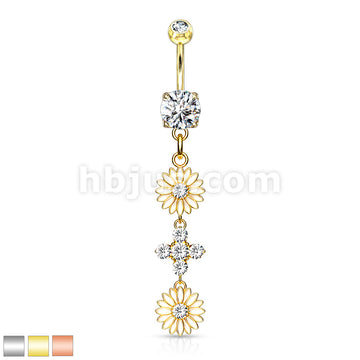 316L Surgical Steel 316L Surgical Steel Double Enamel Flower With CZ... - Image 2