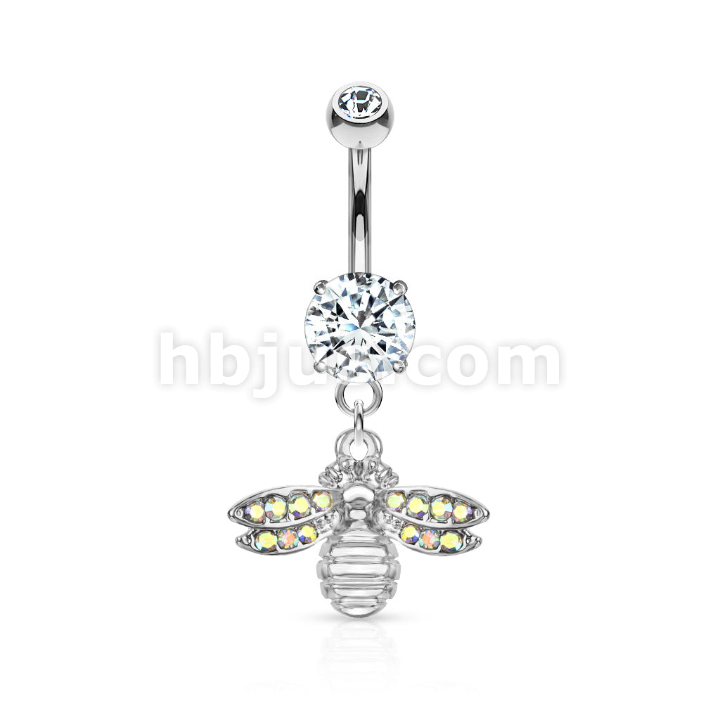 316L Surgical Steel 316L Surgical Steel Bee With AB Crystal Paved Wings... - Image 3