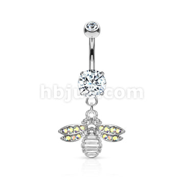 316L Surgical Steel 316L Surgical Steel Bee With AB Crystal Paved Wings... - Image 3