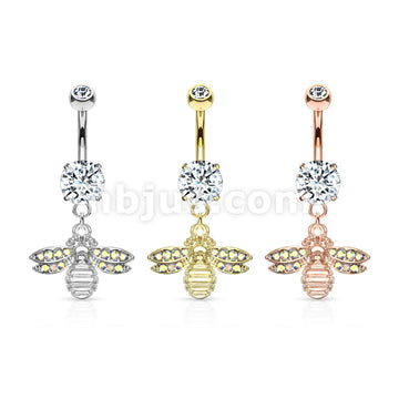 316L Surgical Steel 316L Surgical Steel Bee With AB Crystal Paved Wings... - Image 7