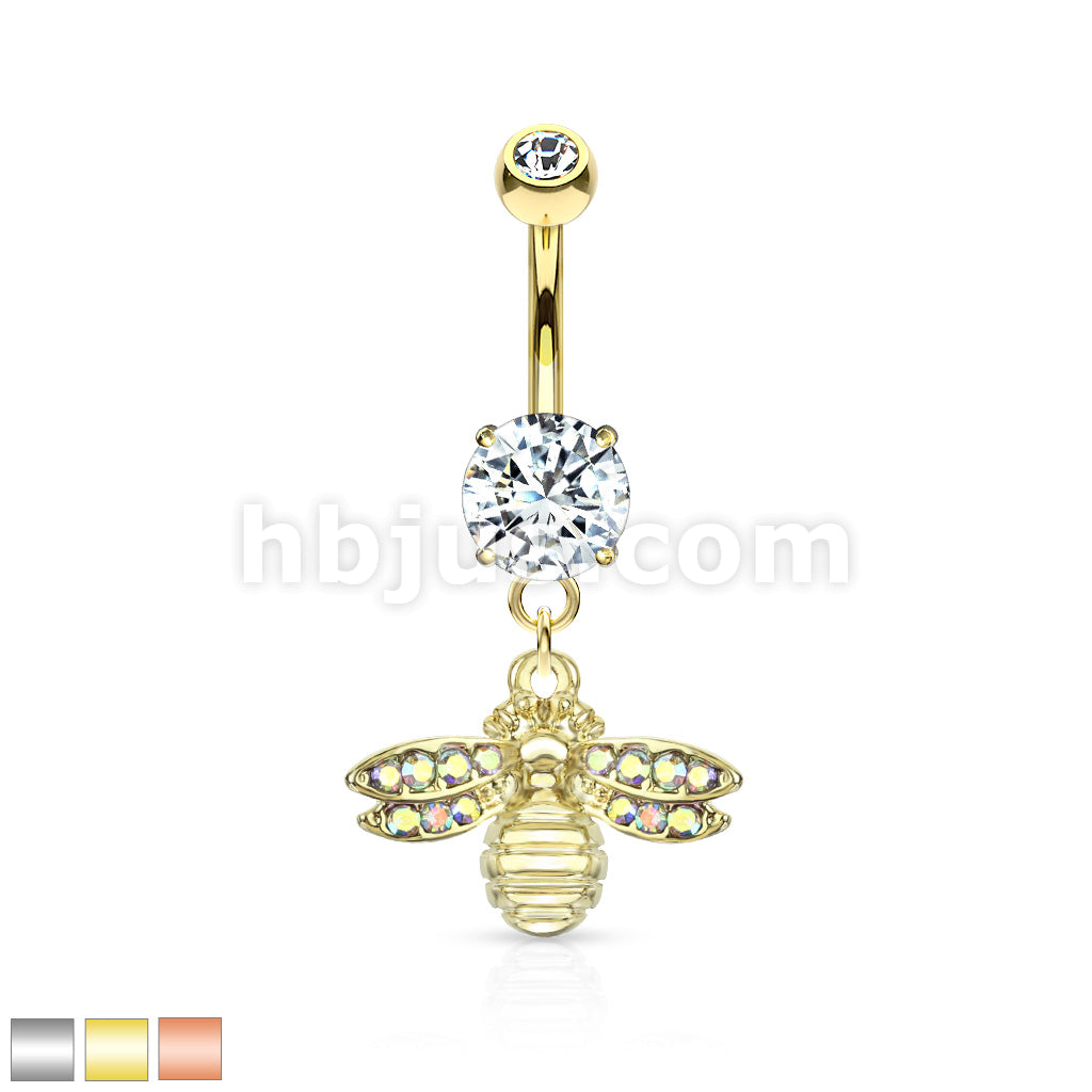 316L Surgical Steel 316L Surgical Steel Bee With AB Crystal Paved Wings... - Image 2