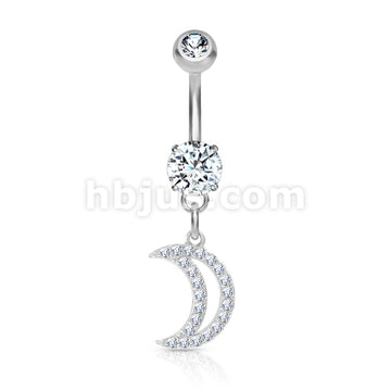 316L Surgical Steel 316L Surgical Steel CZ Paved Crescent Dangle Belly... - Image 3