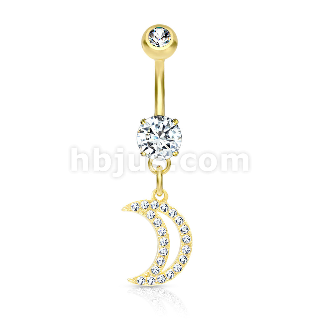 316L Surgical Steel 316L Surgical Steel CZ Paved Crescent Dangle Belly... - Image 4