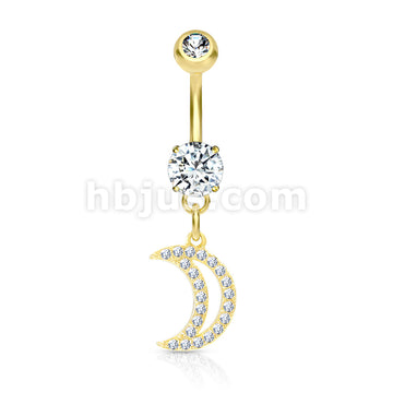 316L Surgical Steel 316L Surgical Steel CZ Paved Crescent Dangle Belly... - Image 4
