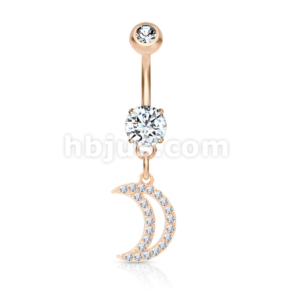 316L Surgical Steel 316L Surgical Steel CZ Paved Crescent Dangle Belly... - Image 5