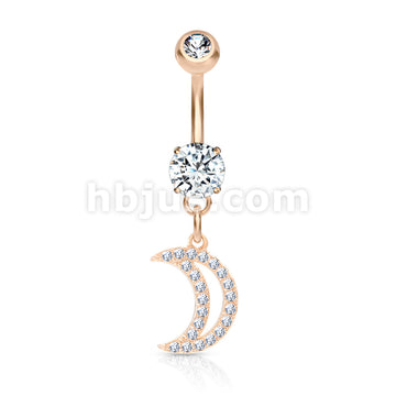 316L Surgical Steel 316L Surgical Steel CZ Paved Crescent Dangle Belly... - Image 5