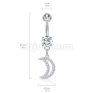 316L Surgical Steel 316L Surgical Steel CZ Paved Crescent Dangle Belly... - Image 6