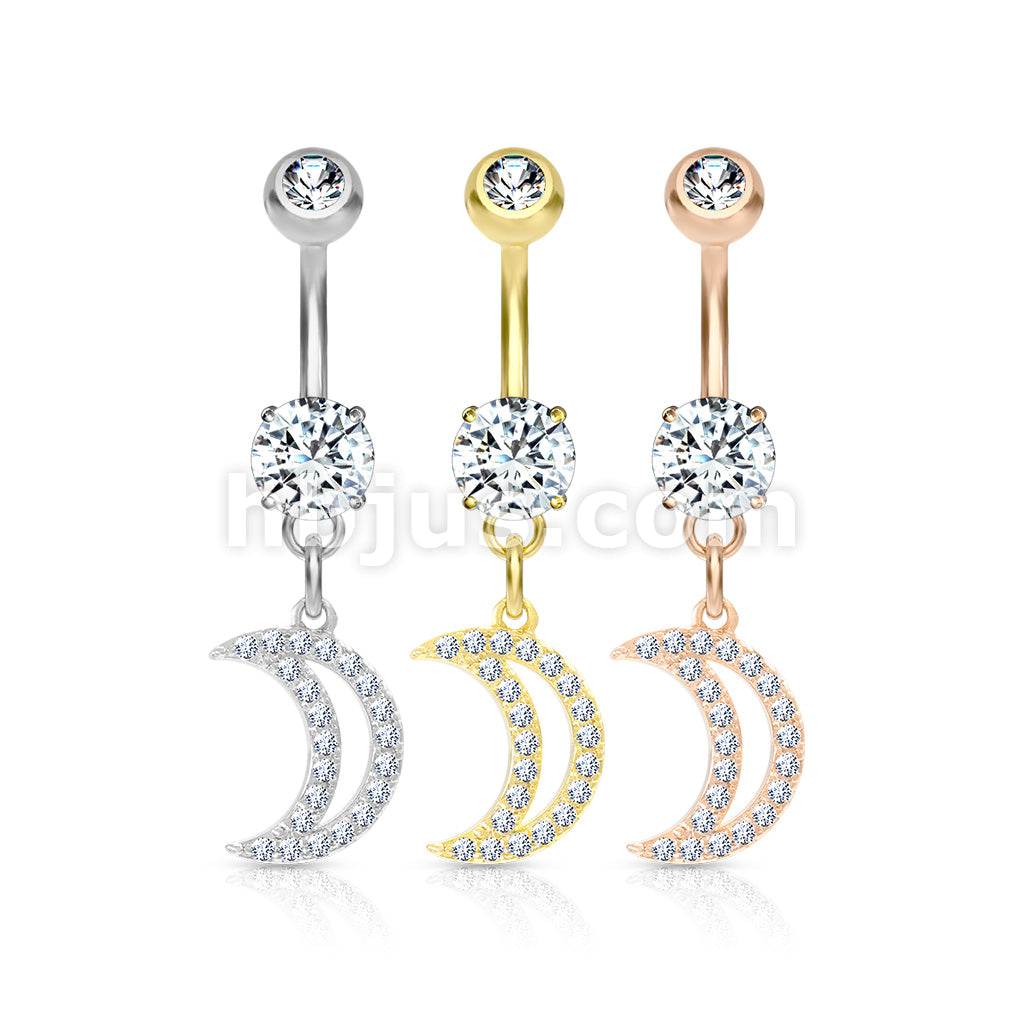 316L Surgical Steel 316L Surgical Steel CZ Paved Crescent Dangle Belly... - Image 7