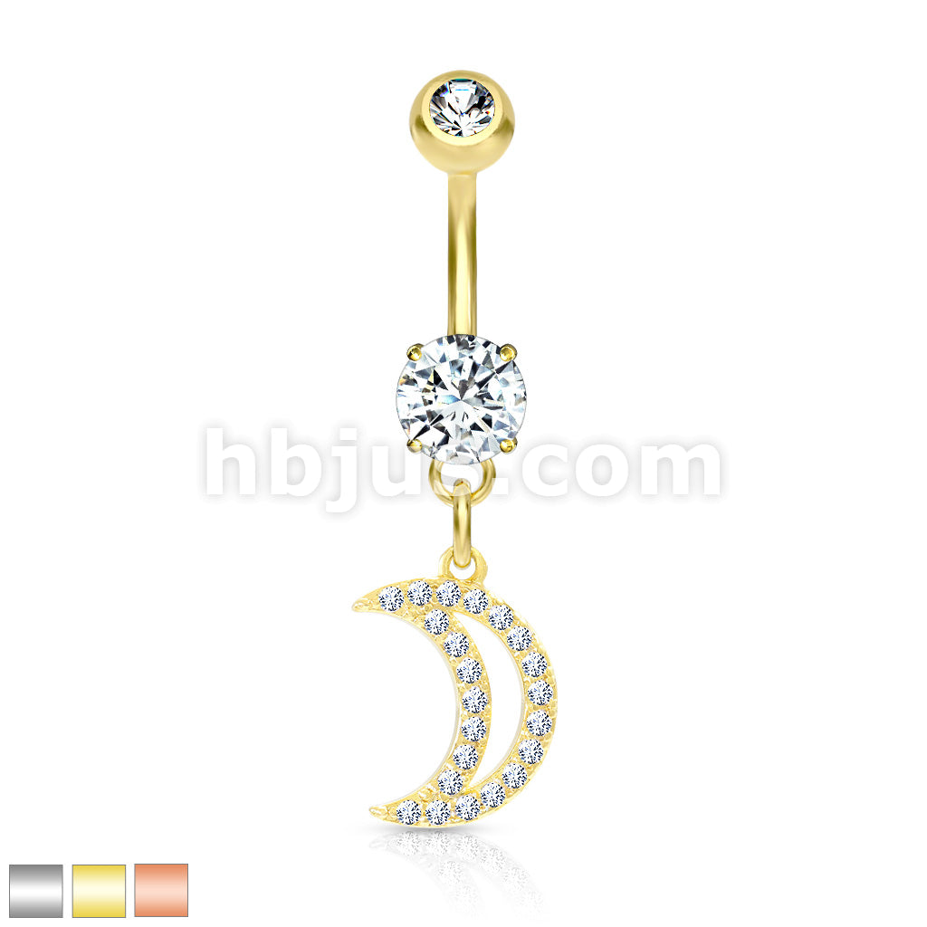 316L Surgical Steel 316L Surgical Steel CZ Paved Crescent Dangle Belly... - Image 2