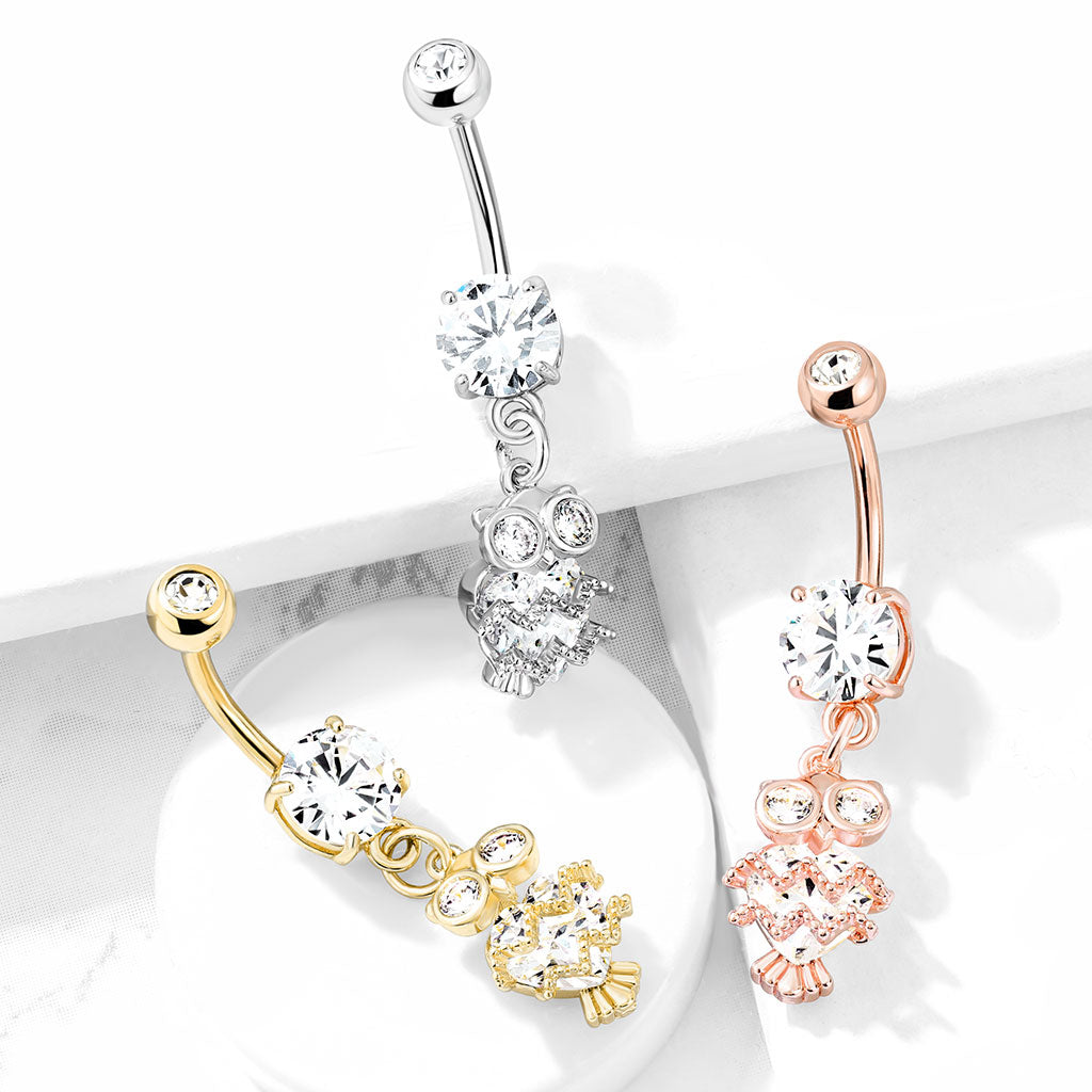 316L Surgical Steel 316L Surgical Steel CZ Owl With Heart Shaped Body...
