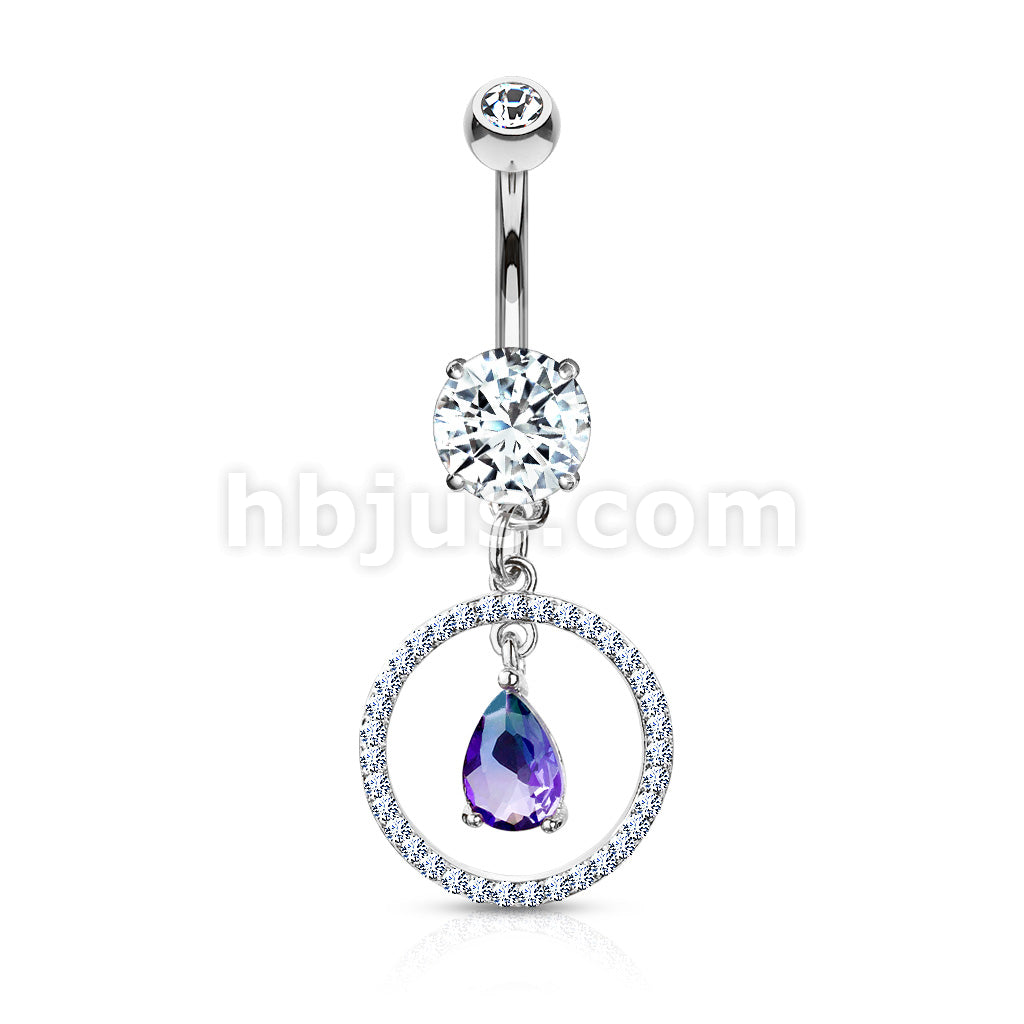 316L Surgical Steel CZ Paved Circle With Pear Shaped Green and Blue Two... - Image 3
