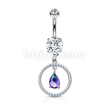 316L Surgical Steel CZ Paved Circle With Pear Shaped Green and Blue Two... - Image 3