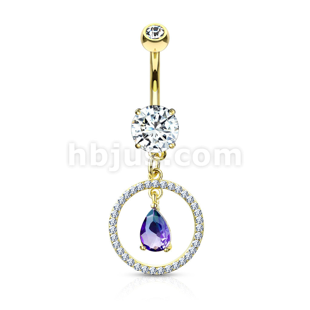 316L Surgical Steel CZ Paved Circle With Pear Shaped Green and Blue Two... - Image 4