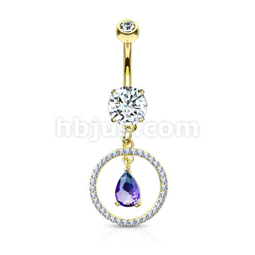 316L Surgical Steel CZ Paved Circle With Pear Shaped Green and Blue Two... - Image 4