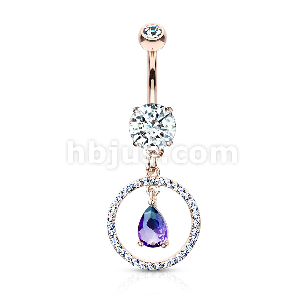 316L Surgical Steel CZ Paved Circle With Pear Shaped Green and Blue Two... - Image 5
