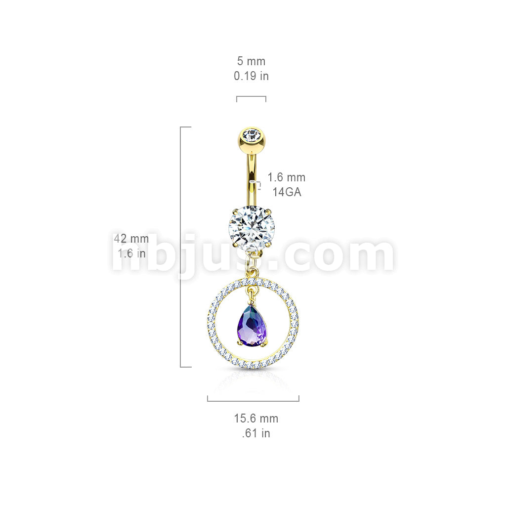 316L Surgical Steel CZ Paved Circle With Pear Shaped Green and Blue Two... - Image 6