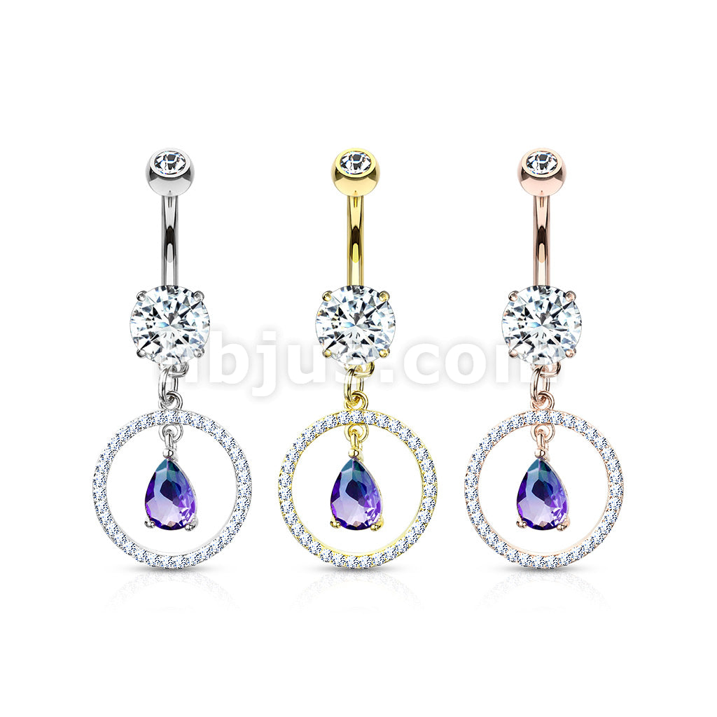 316L Surgical Steel CZ Paved Circle With Pear Shaped Green and Blue Two... - Image 7