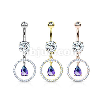 316L Surgical Steel CZ Paved Circle With Pear Shaped Green and Blue Two... - Image 7