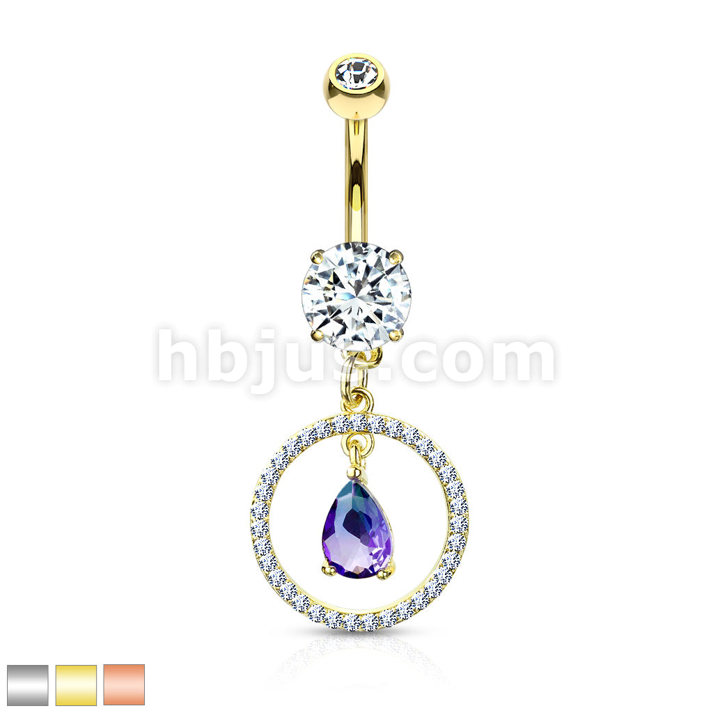 316L Surgical Steel CZ Paved Circle With Pear Shaped Green and Blue Two... - Image 2