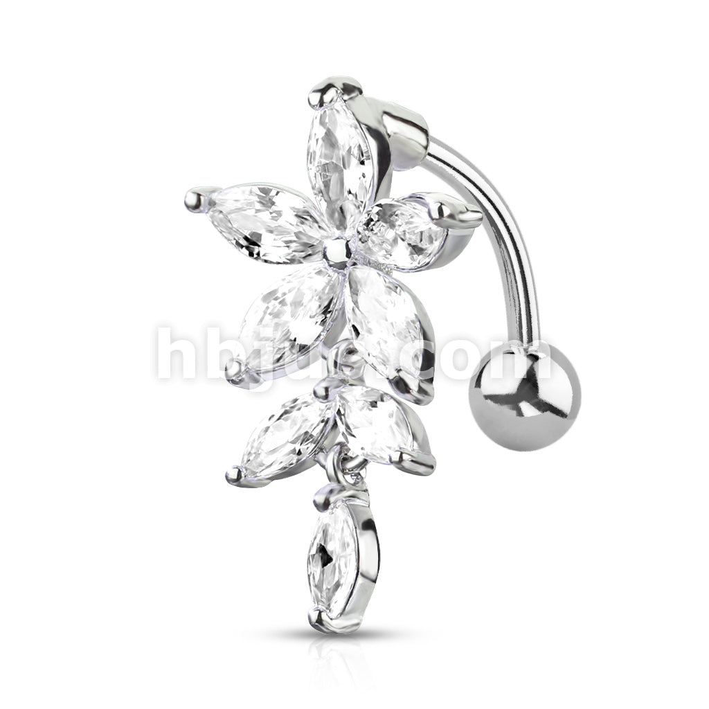 316L Surgical Steel 316L Surgical Steel Marquise CZ Flower With... - Image 3