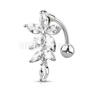 316L Surgical Steel 316L Surgical Steel Marquise CZ Flower With... - Image 3