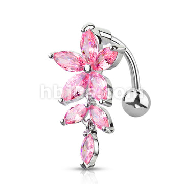 316L Surgical Steel 316L Surgical Steel Marquise CZ Flower With... - Image 4