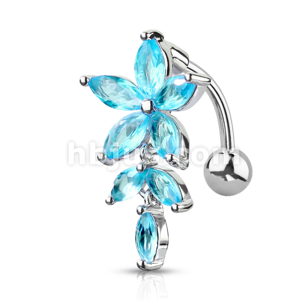 316L Surgical Steel 316L Surgical Steel Marquise CZ Flower With... - Image 5